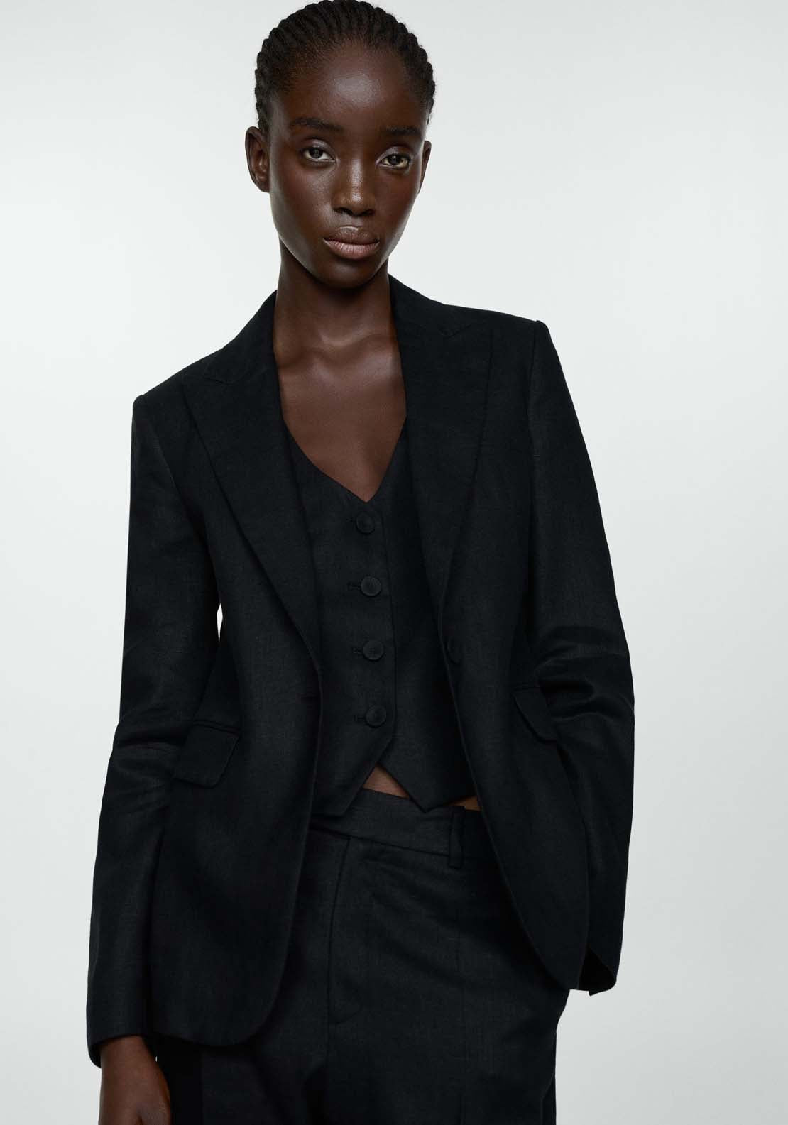Mango Blazer suit 100% linen - Black 1 Shaws Department Stores