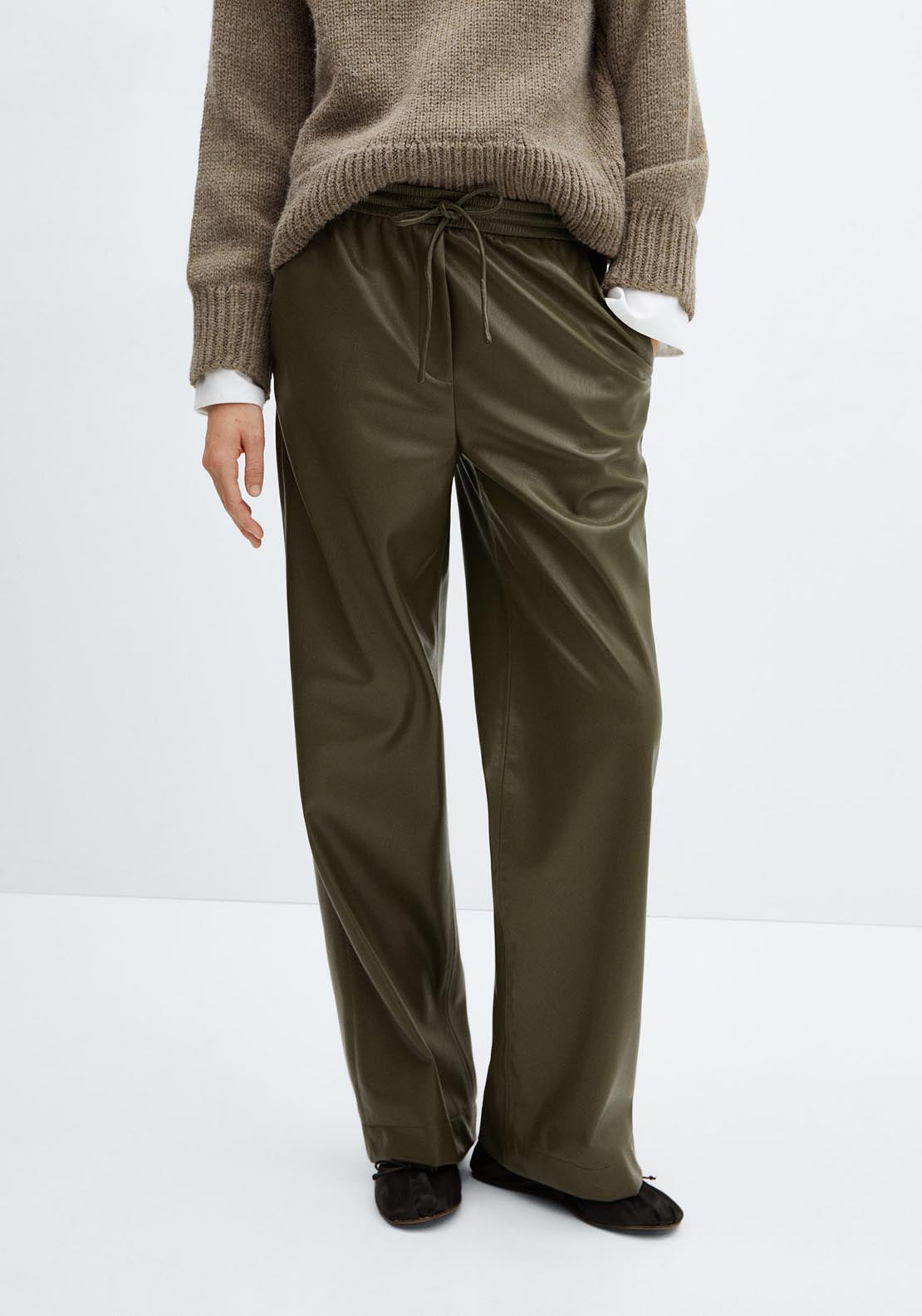 Mango Leather-effect elastic waist trousers 2 Shaws Department Stores