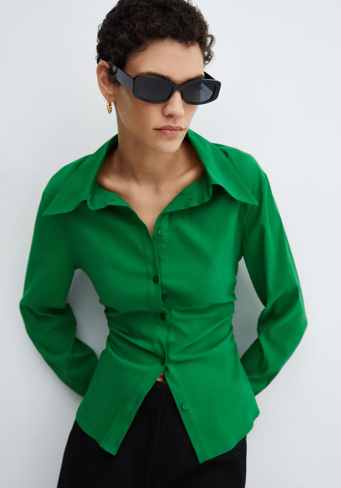 Mango Slim-fit velvet jacket - Green 1 Shaws Department Stores