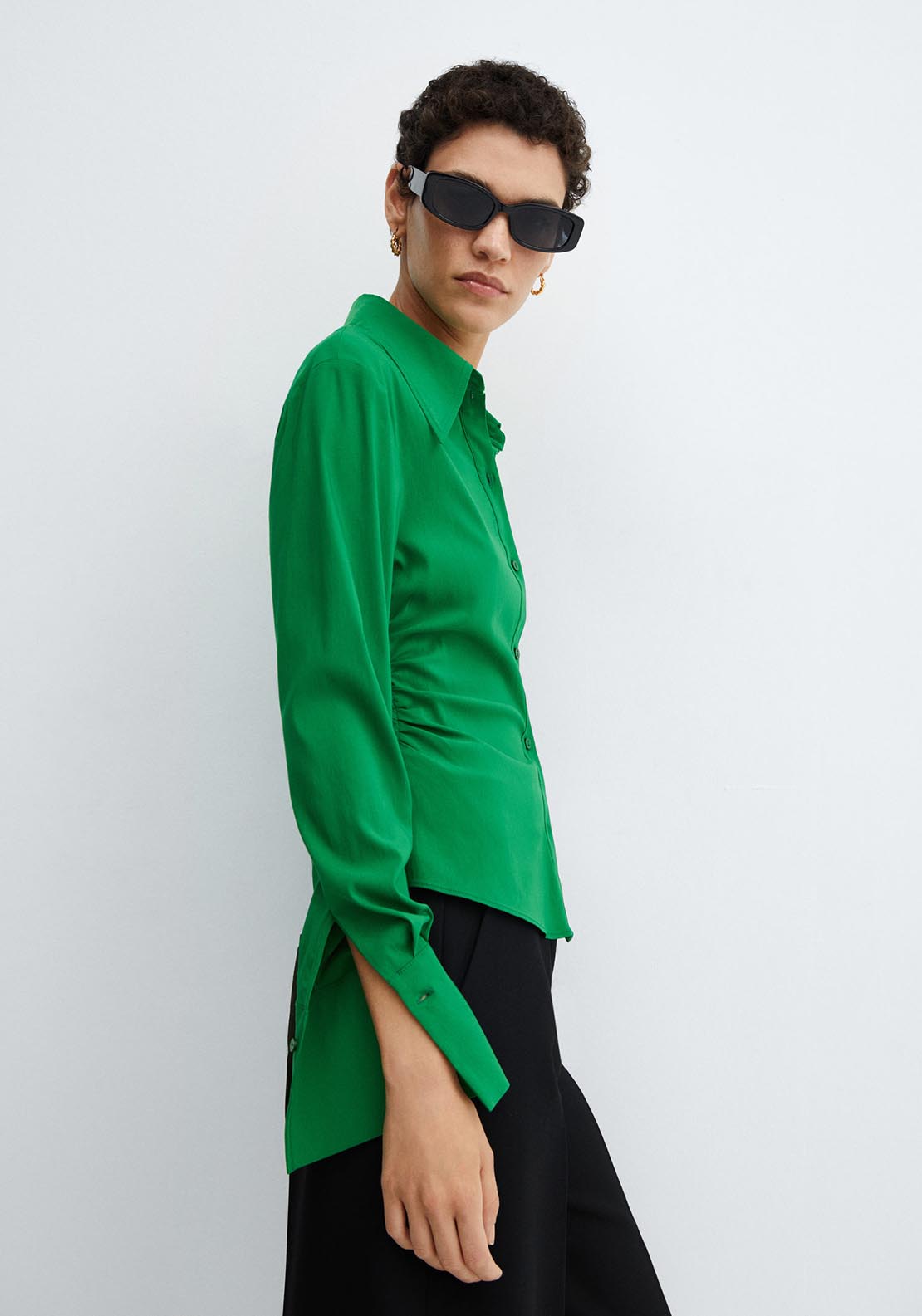 Mango Slim-fit velvet jacket - Green 2 Shaws Department Stores
