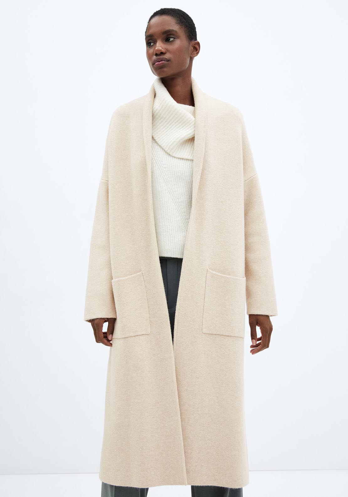 Mango Oversized knitted coat with pockets - Light 1 Shaws Department Stores