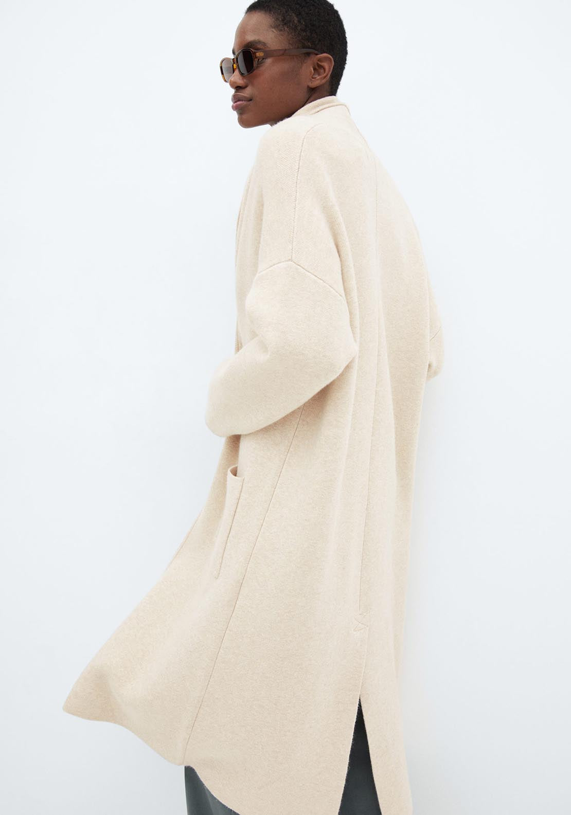 Mango Oversized knitted coat with pockets - Light 2 Shaws Department Stores
