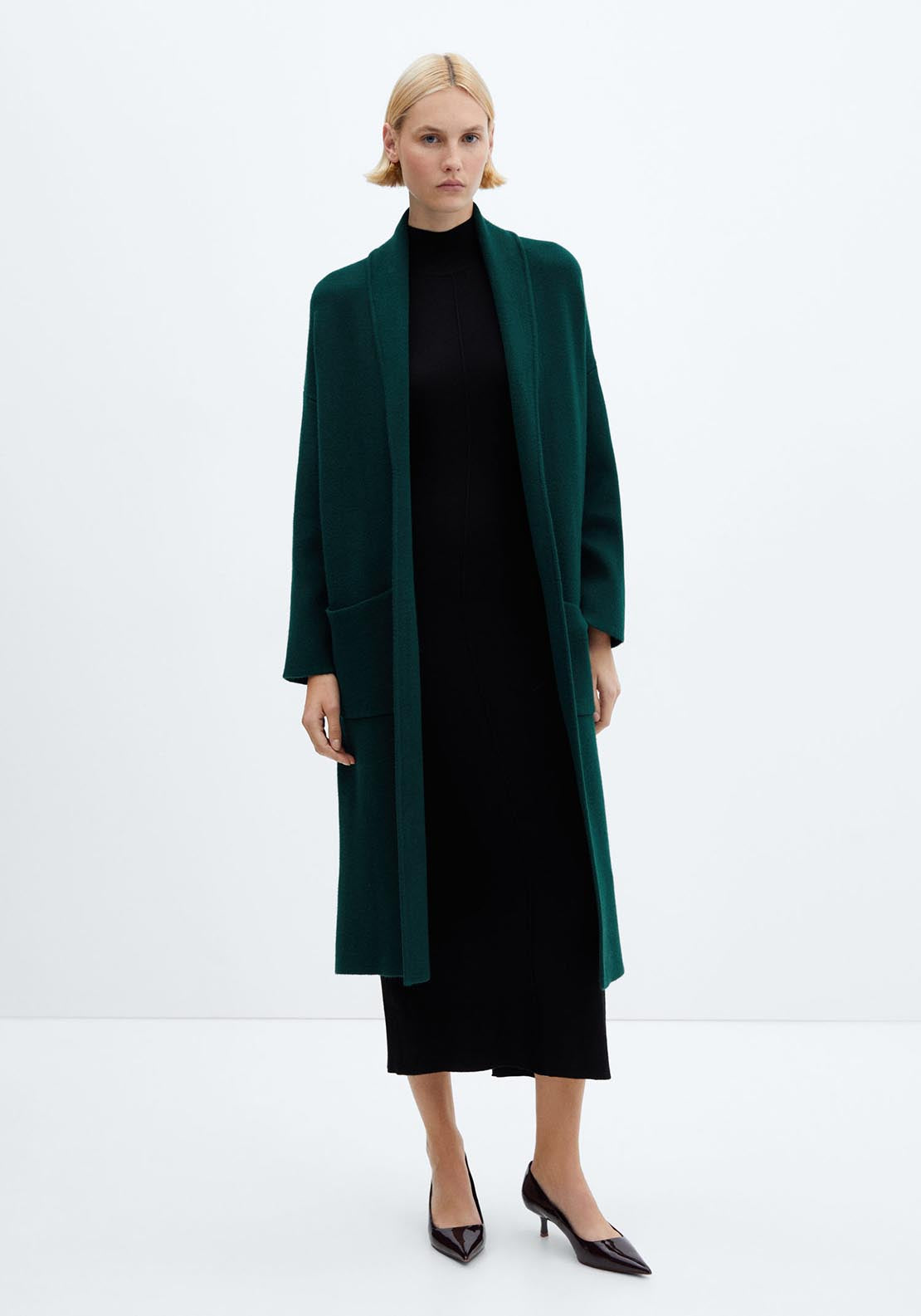 Mango Oversized knitted coat with pockets 2 Shaws Department Stores