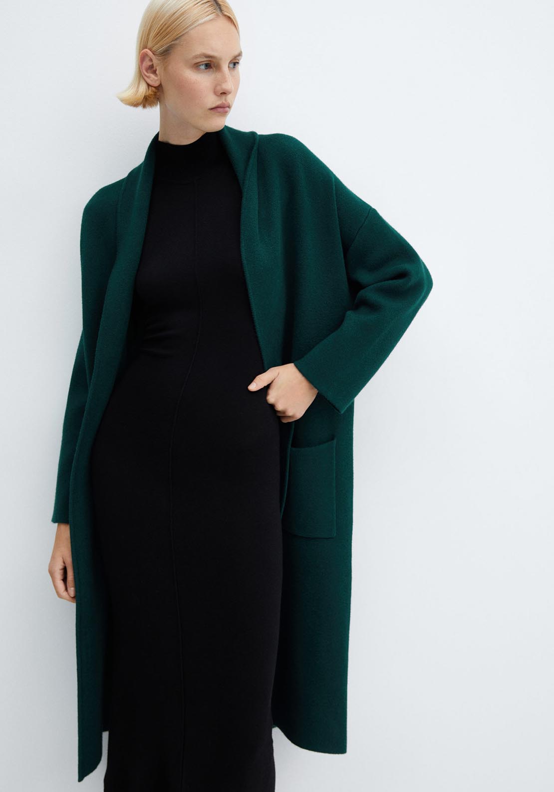 Mango Oversized knitted coat with pockets 1 Shaws Department Stores