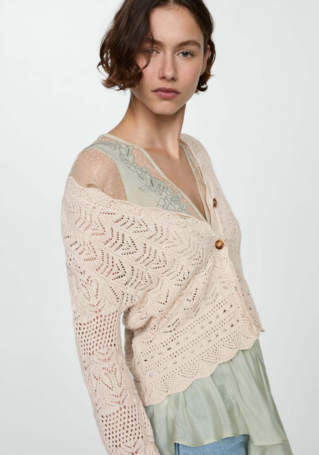 Mango Knitted cardigan with drawstring 1 Shaws Department Stores