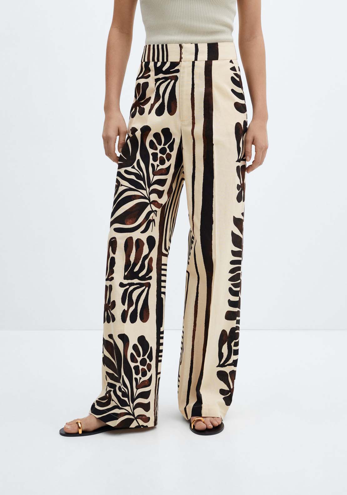 Mango Printed cotton trousers 1 Shaws Department Stores