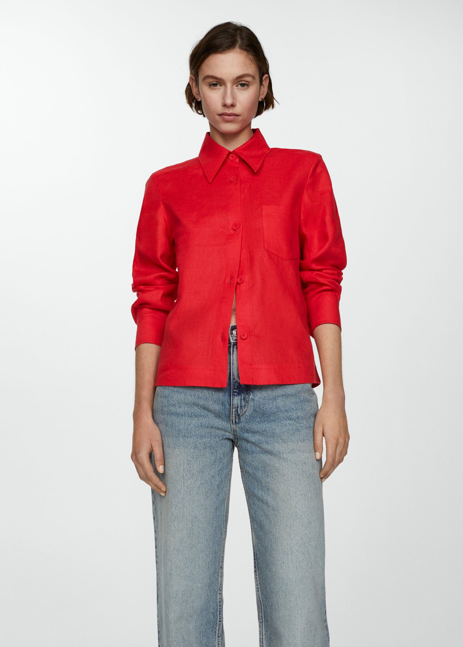 Mango Linen 100% shirt- Red 1 Shaws Department Stores