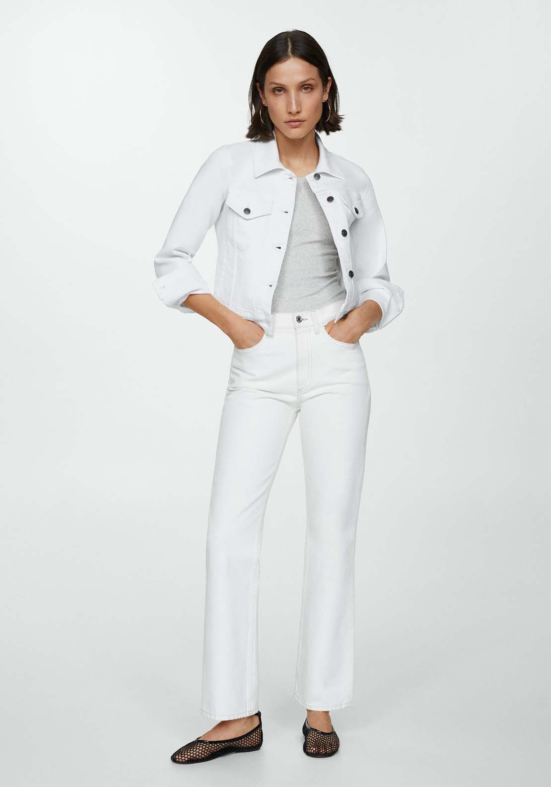 Mango Pocketed denim jacket - White 4 Shaws Department Stores
