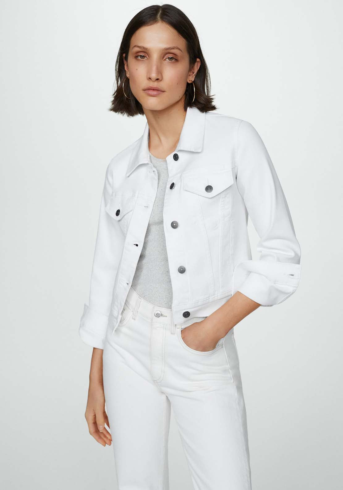 Mango Pocketed denim jacket - White 1 Shaws Department Stores
