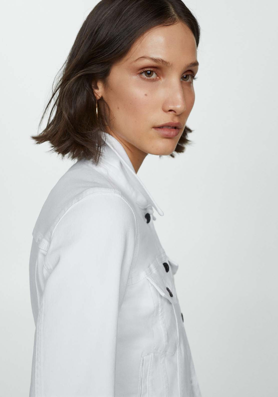 Mango Pocketed denim jacket - White 3 Shaws Department Stores