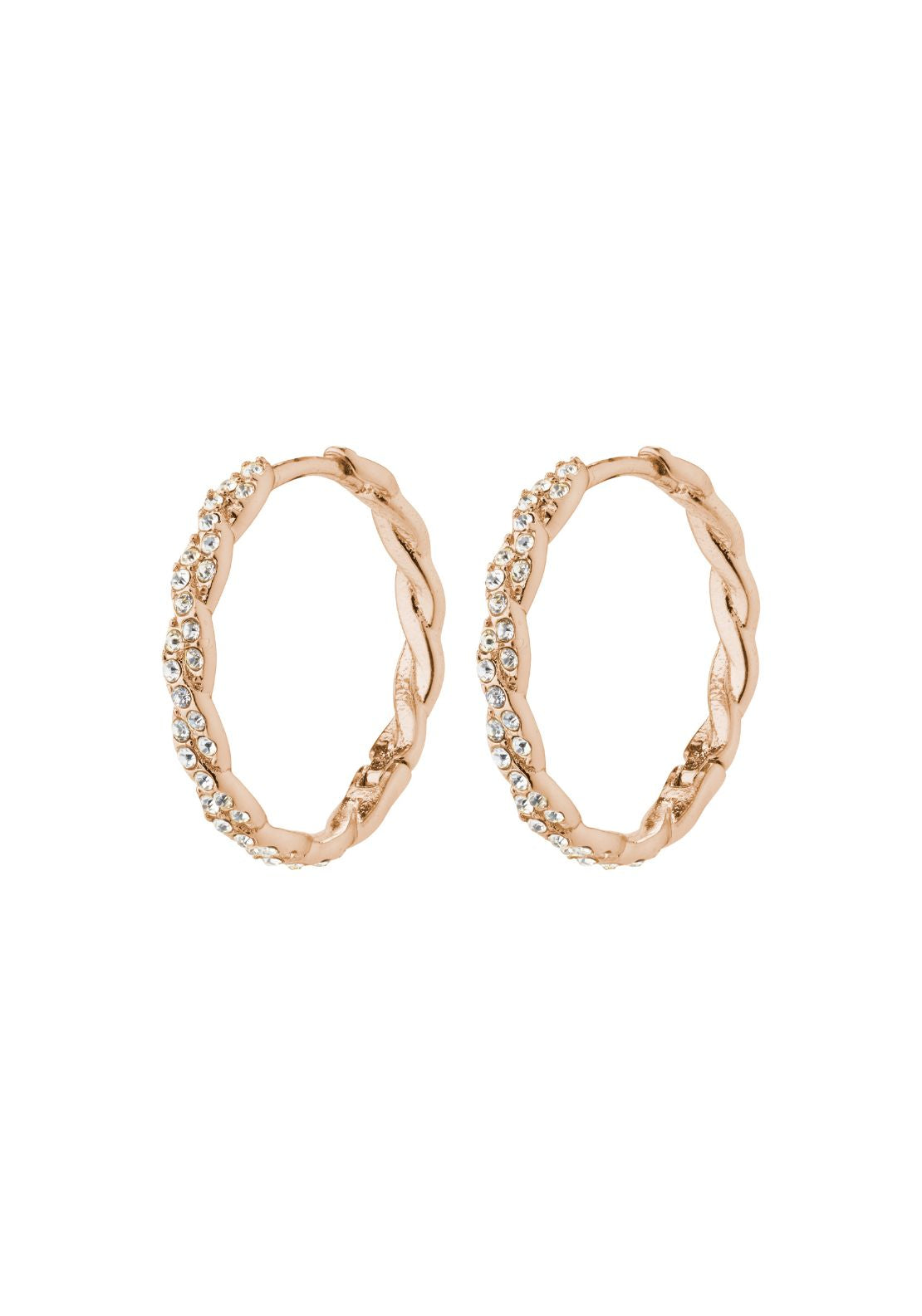 Ezo Rose Gold Plated Twisted Crystal Hoops - Rose Gold