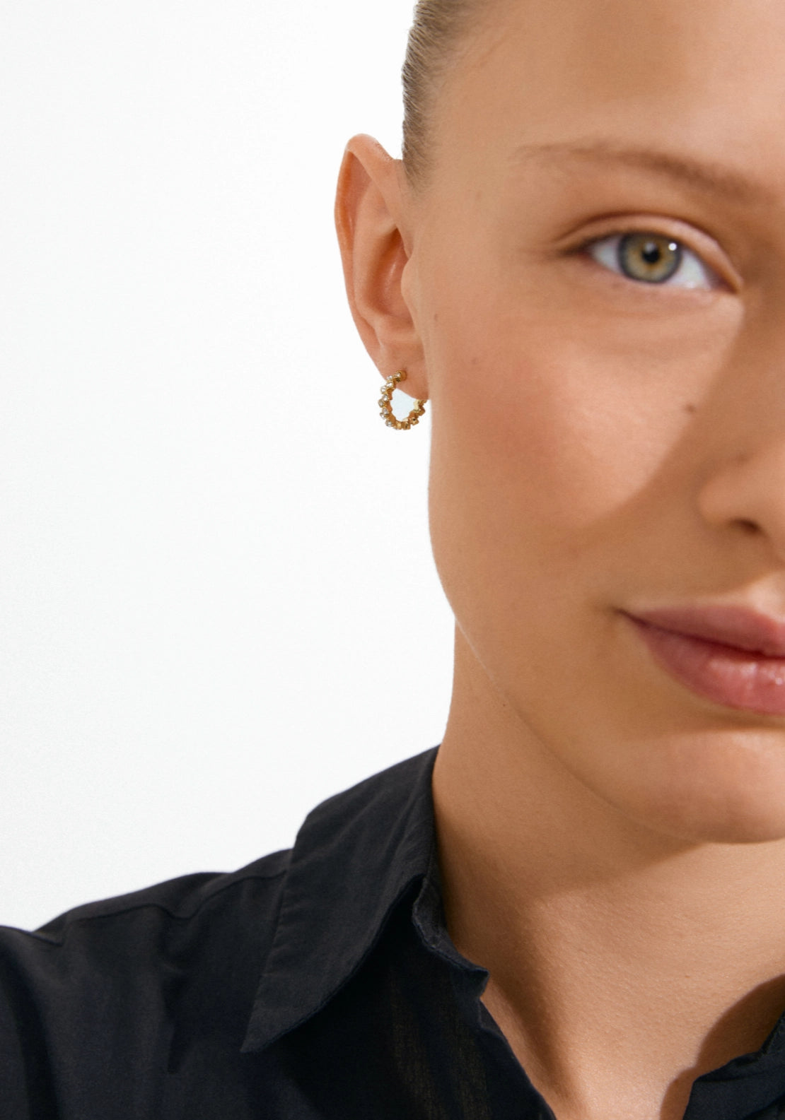 Ester Gold Plated Crystal Hoop Earrings - Gold