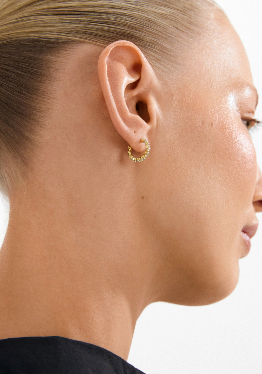 Ester Gold Plated Crystal Hoop Earrings - Gold