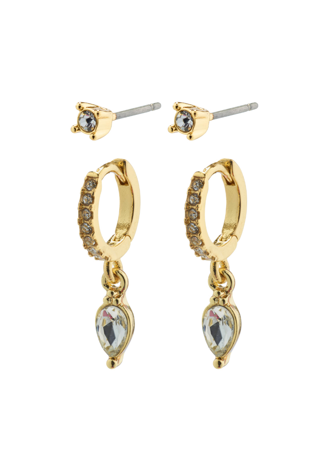 Elza Gold Plated 2 In 1 Crystal Earring Set - Gold