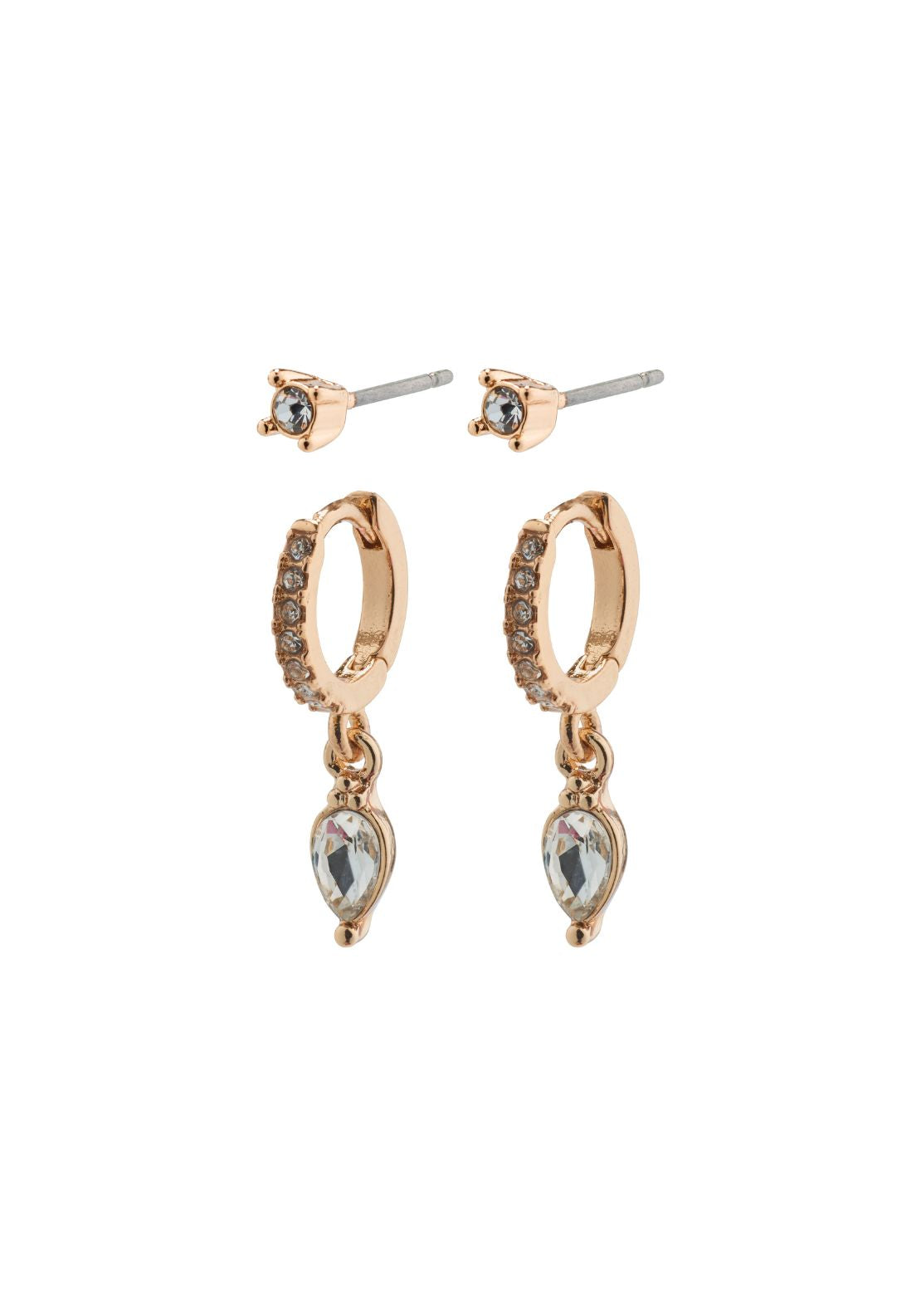 Elza Rose Gold Plated 2 In 1 Crystal Earring Set - Rose Gold