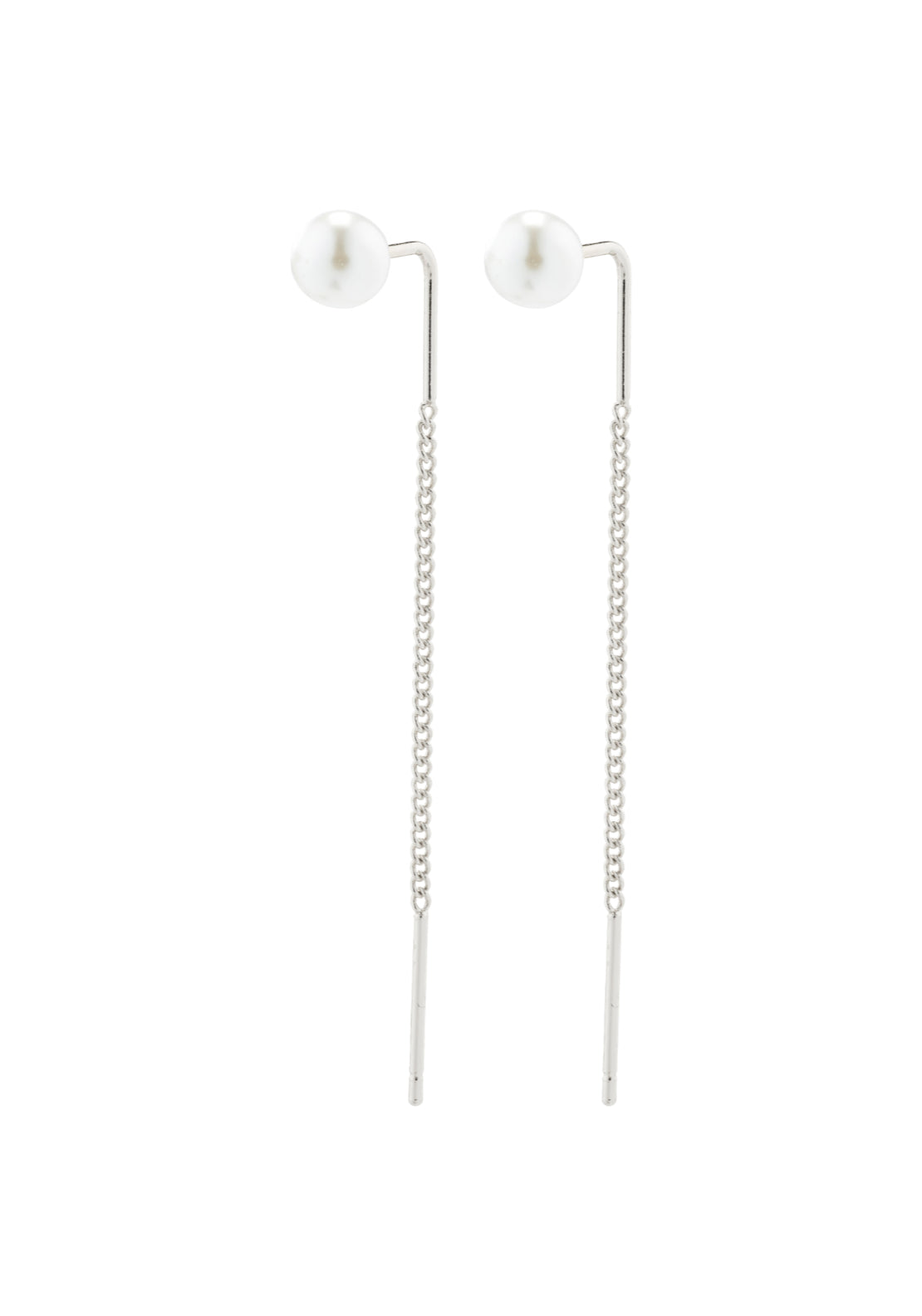 Elba Silver Plated Long Chain Pearl Earrings - Silver