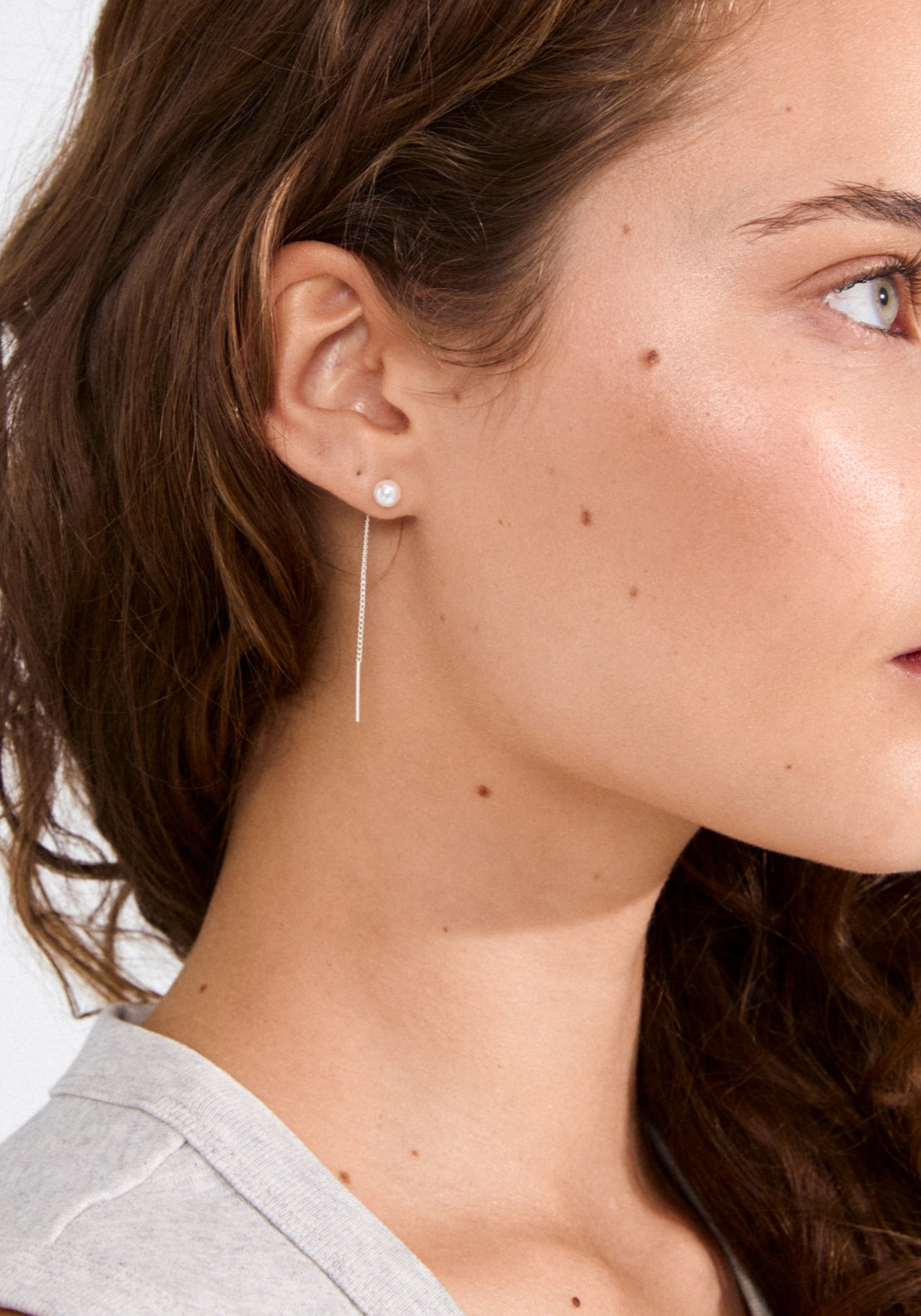 Elba Silver Plated Long Chain Pearl Earrings - Silver