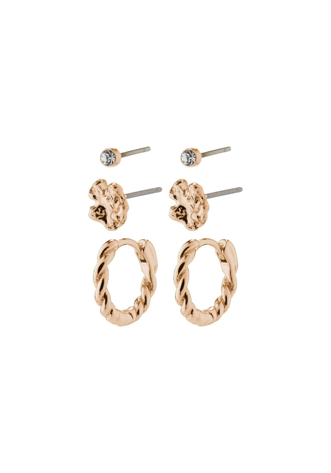 Emanuelle Rose Gold Plated 3 In 1 Earring Set - Rose Gold