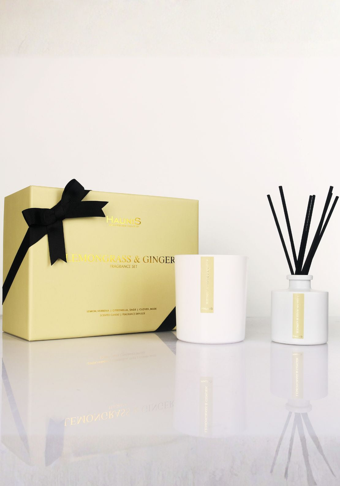 Haunis Lemongrass &amp; Ginger Candle &amp; Diffuser Set - Lemongrass &amp; Ginger 1 Shaws Department Stores