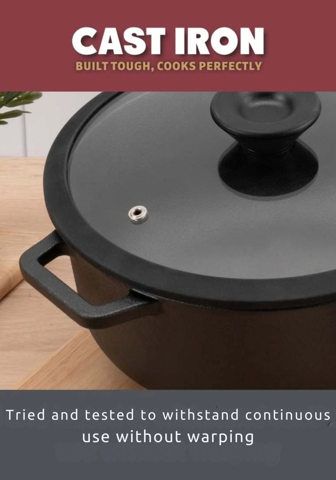 Cast Iron Casserole With Glass Lid 24cm/4.6L - Black