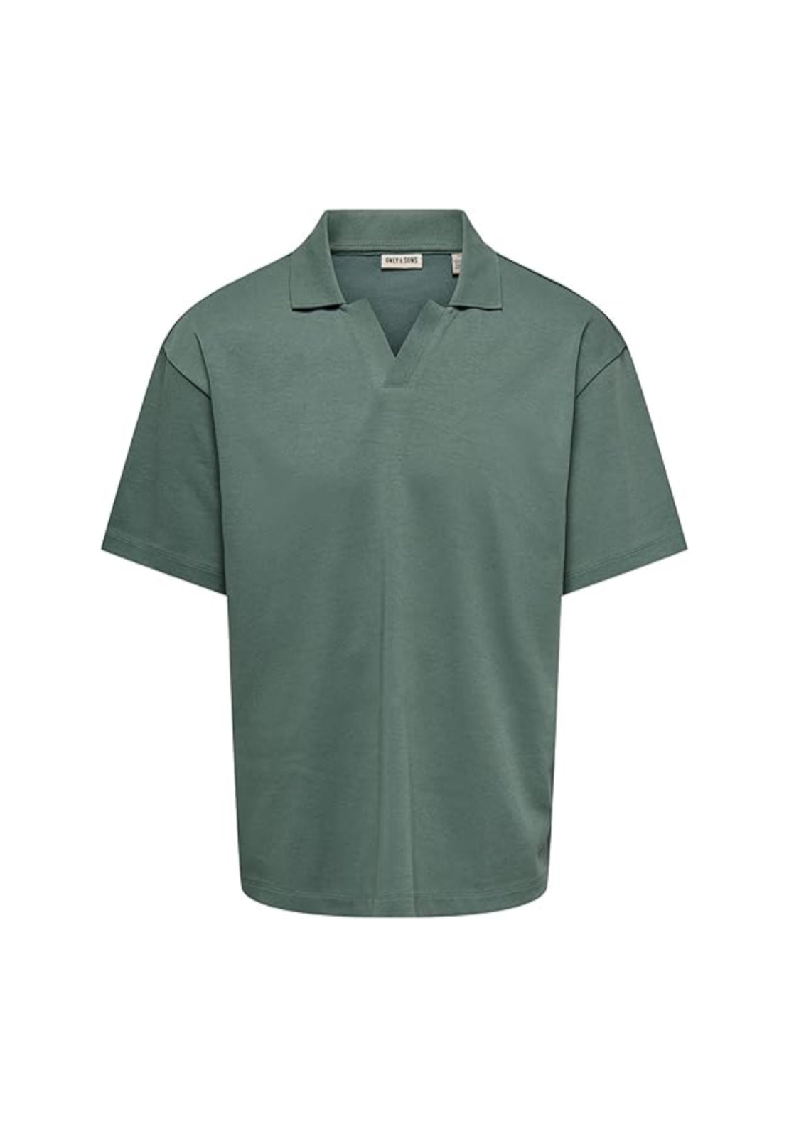 Only &amp; Sons Caspian Boxy Split Polo Tee - Silver Pine 1 Shaws Department Stores