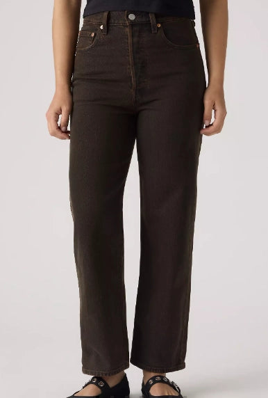 Levis Ribcage Straight Ankle Jeans - Brown 1 Shaws Department Stores