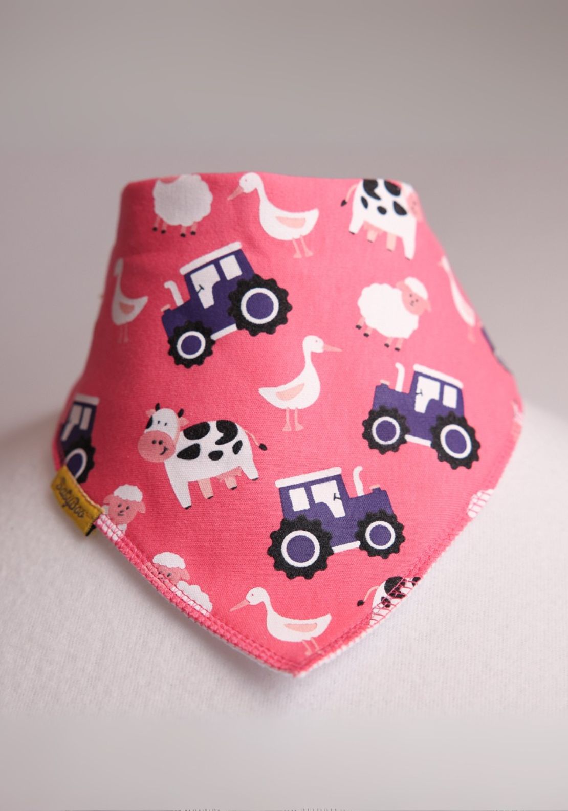 Babyboo Pink Farmyard Organic Cotton DribbleBoo Bandana Bib - Blue 3 Shaws Department Stores