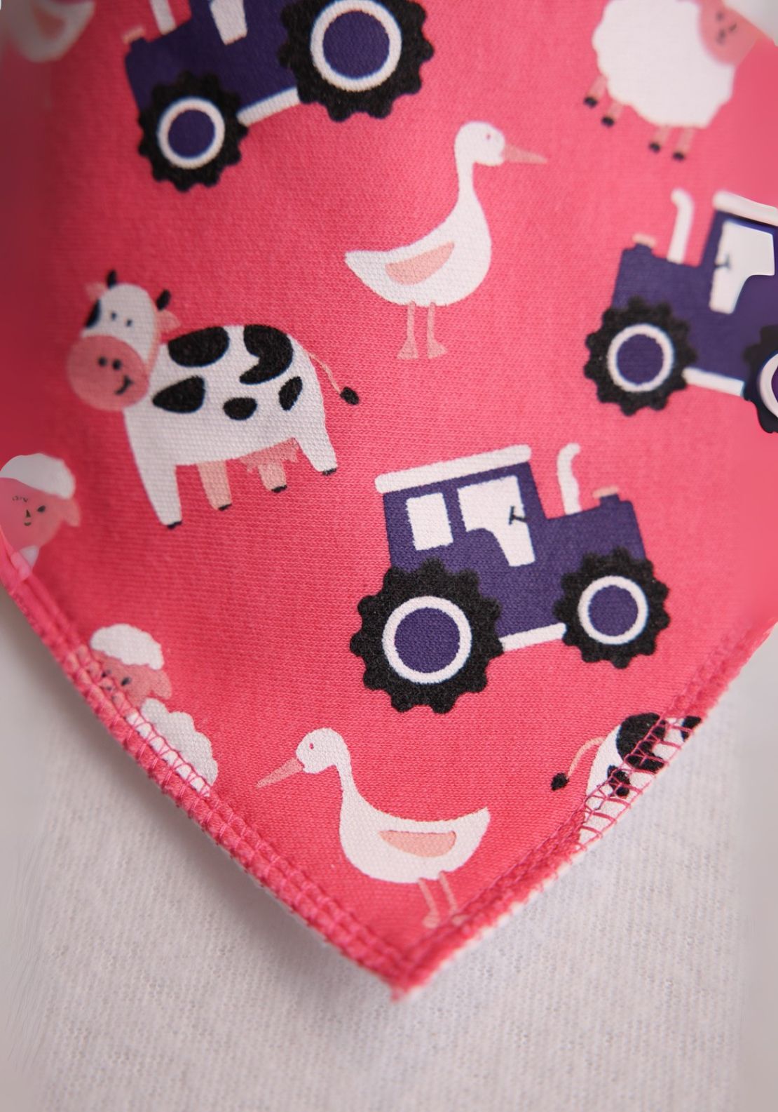 Pink Farmyard Organic Cotton DribbleBoo Bandana Bib - Blue