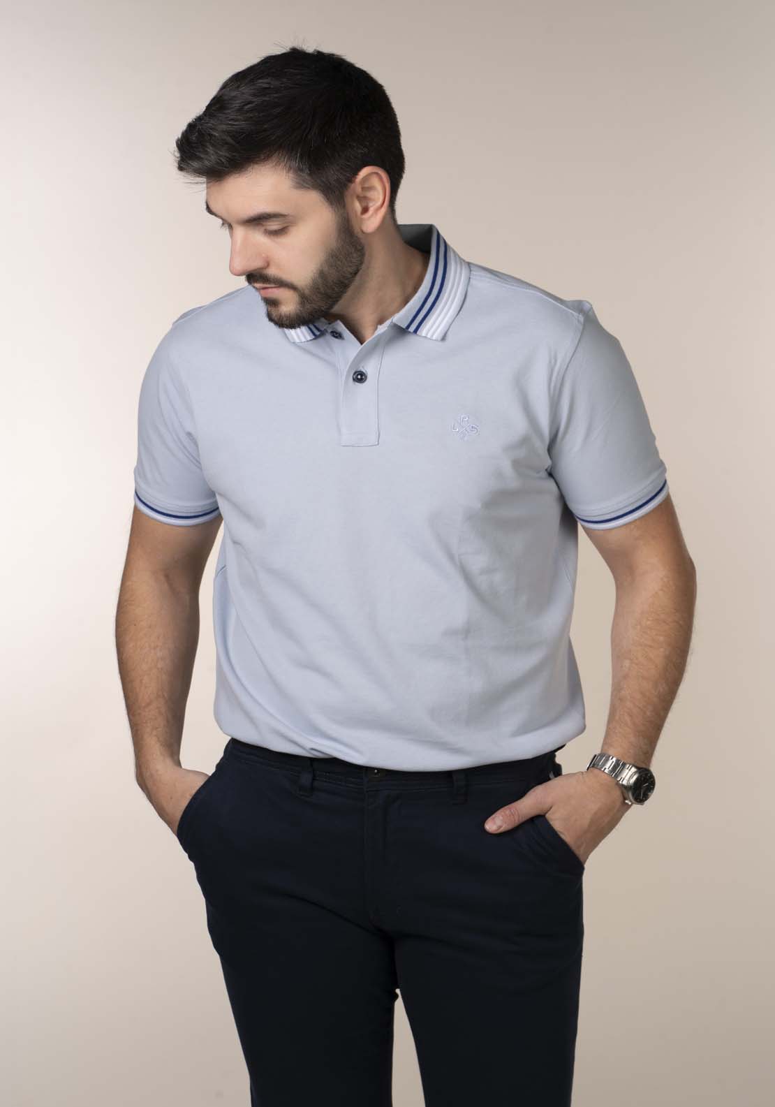 Lerros Mens Aqua Blue Melange Polo Shirt - Blue 1 Shaws Department Stores