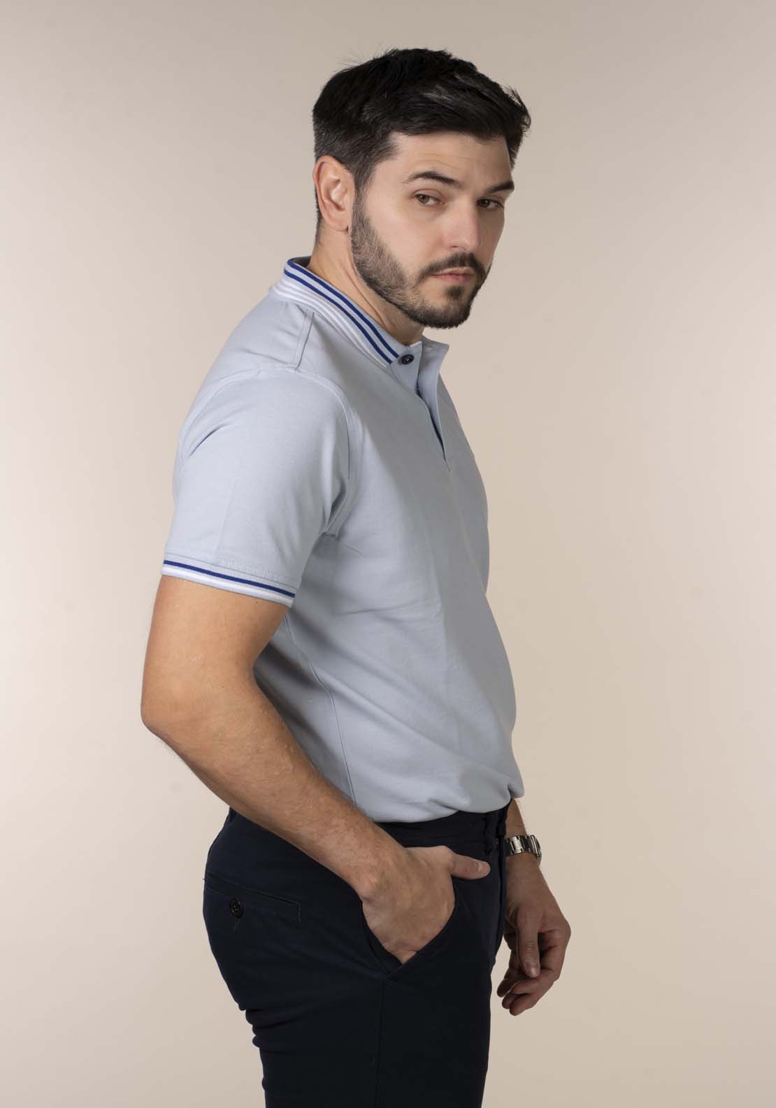 Lerros Mens Aqua Blue Melange Polo Shirt - Blue 2 Shaws Department Stores