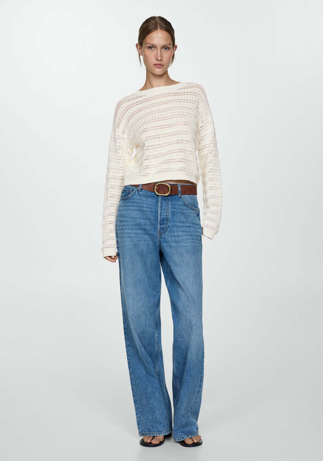 Mango Openwork knit sweater - Light Beige 5 Shaws Department Stores