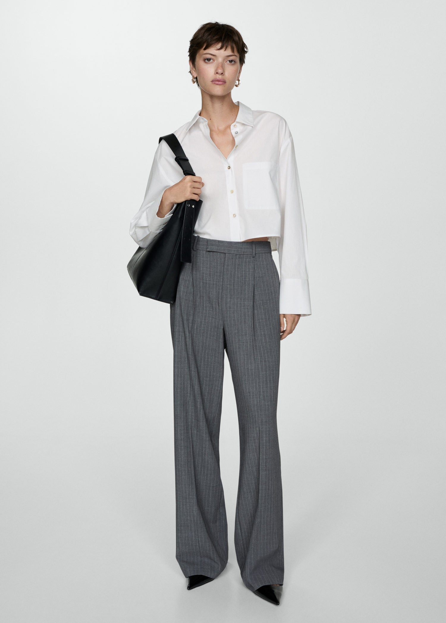 Mango Cropped shirt with pocket - Natural 5 Shaws Department Stores