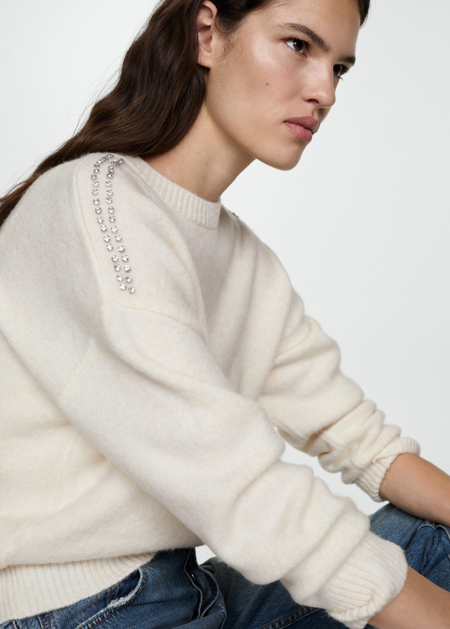 Mango Knitted sweater with glitter detail - White 2 Shaws Department Stores