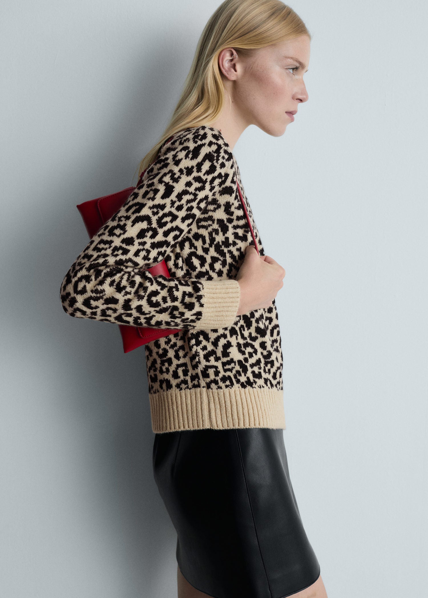 Mango Leopard-print sweater with contrasting trims - Light Beige 2 Shaws Department Stores