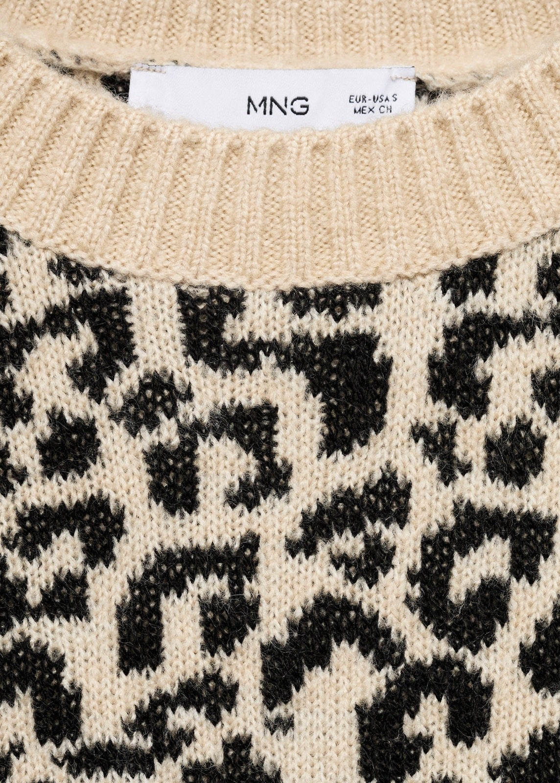 Mango Leopard-print sweater with contrasting trims - Light Beige 7 Shaws Department Stores