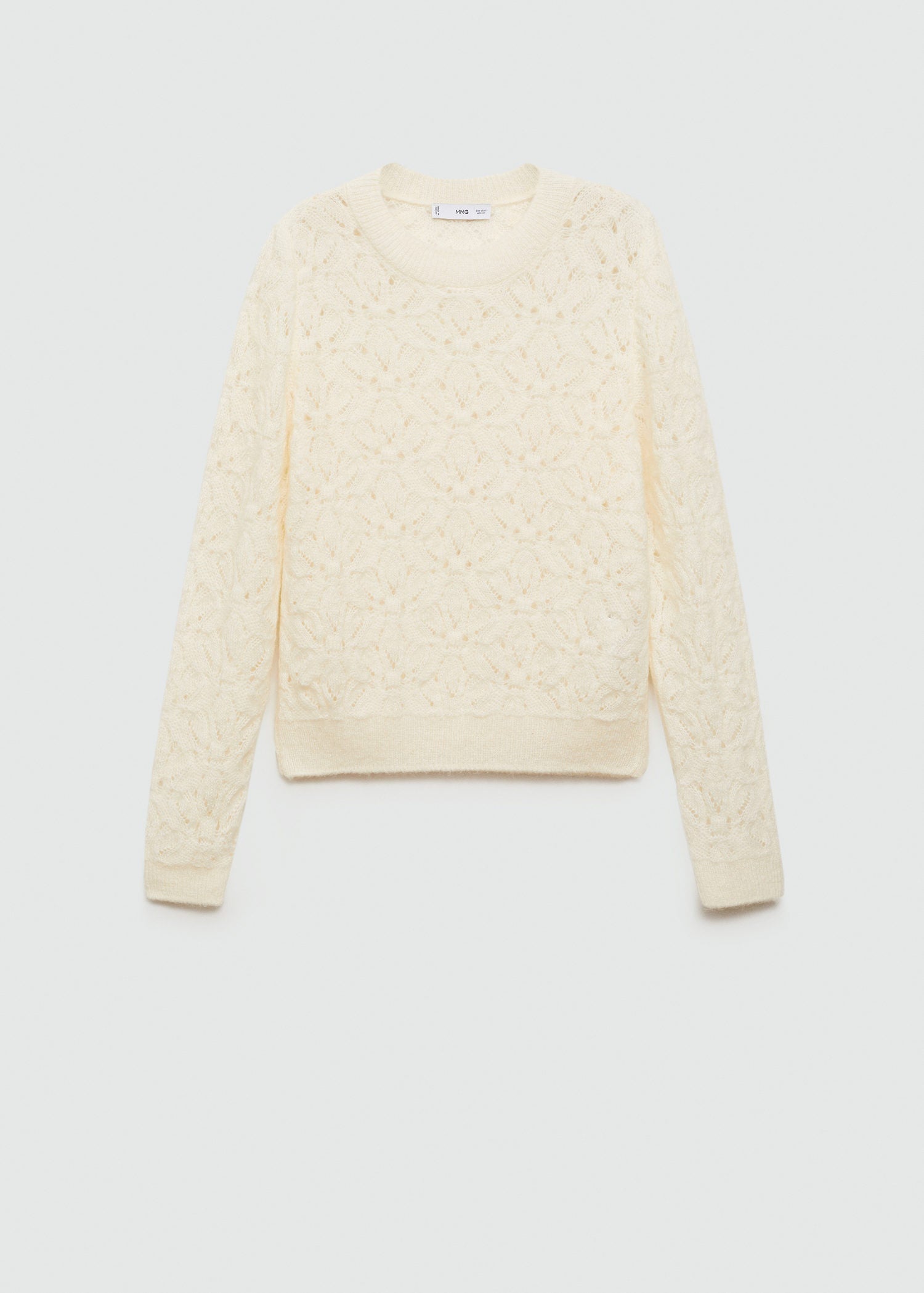 Mango Knitted sweater with openwork details - Light Beige 5 Shaws Department Stores