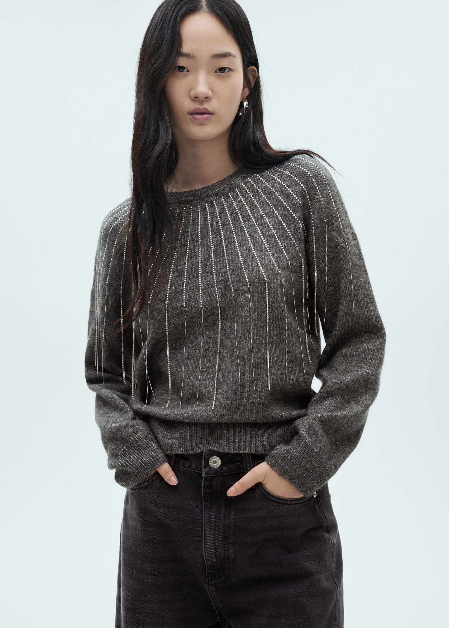 Mango Knitted sweater with glitter detail - Gray 1 Shaws Department Stores