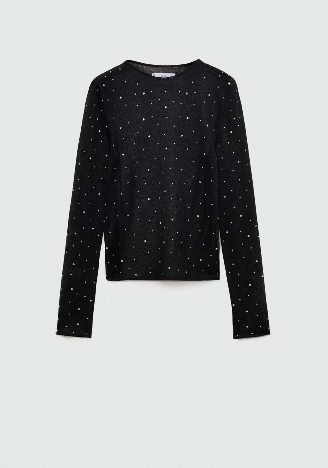 Mango Fine-knit sweater with rhinestones - Black 8 Shaws Department Stores