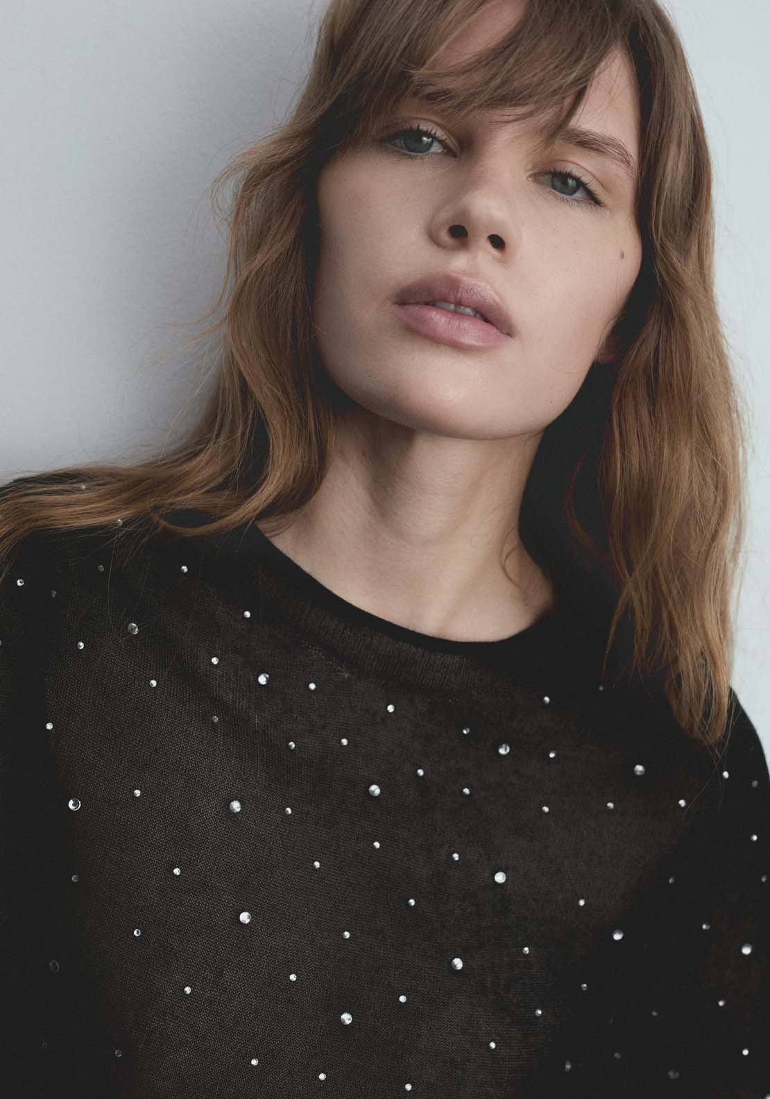Mango Fine-knit sweater with rhinestones - Black 2 Shaws Department Stores