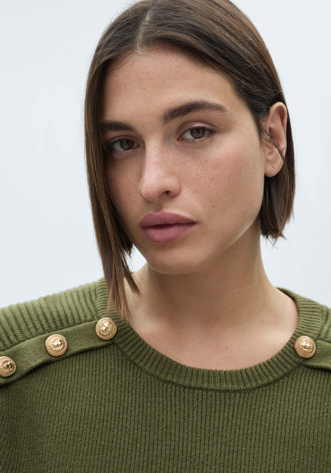 Mango Sweater with jewel buttons - Beige/khaki 7 Shaws Department Stores