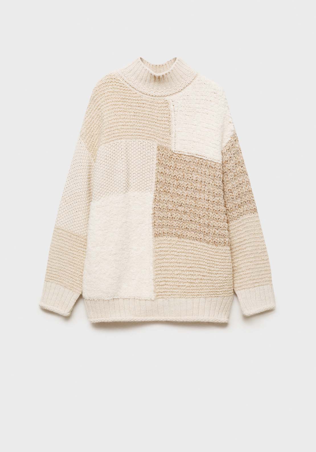 Mango Perkins-neck patchwork sweater - Light Beige 8 Shaws Department Stores