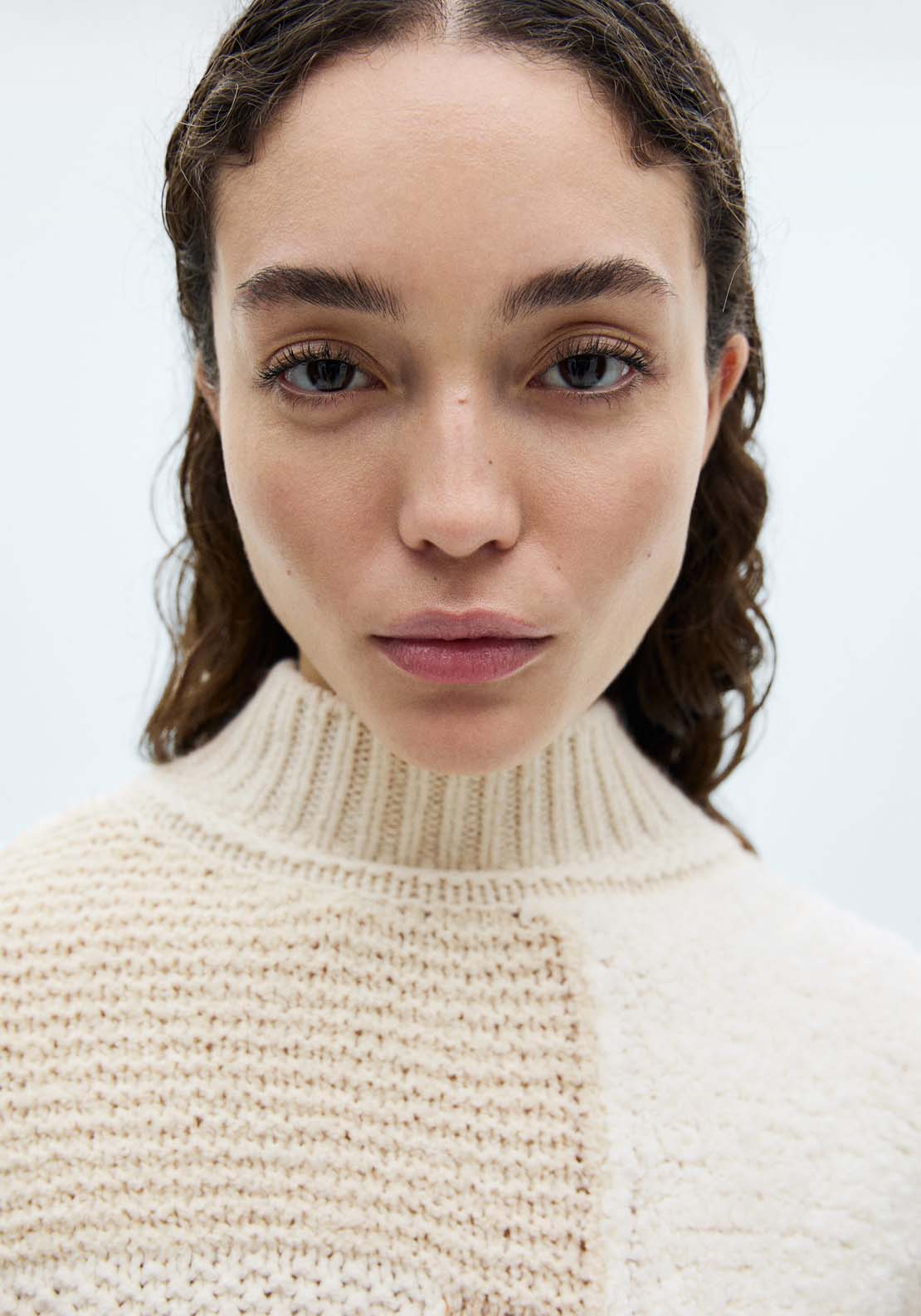 Mango Perkins-neck patchwork sweater - Light Beige 5 Shaws Department Stores