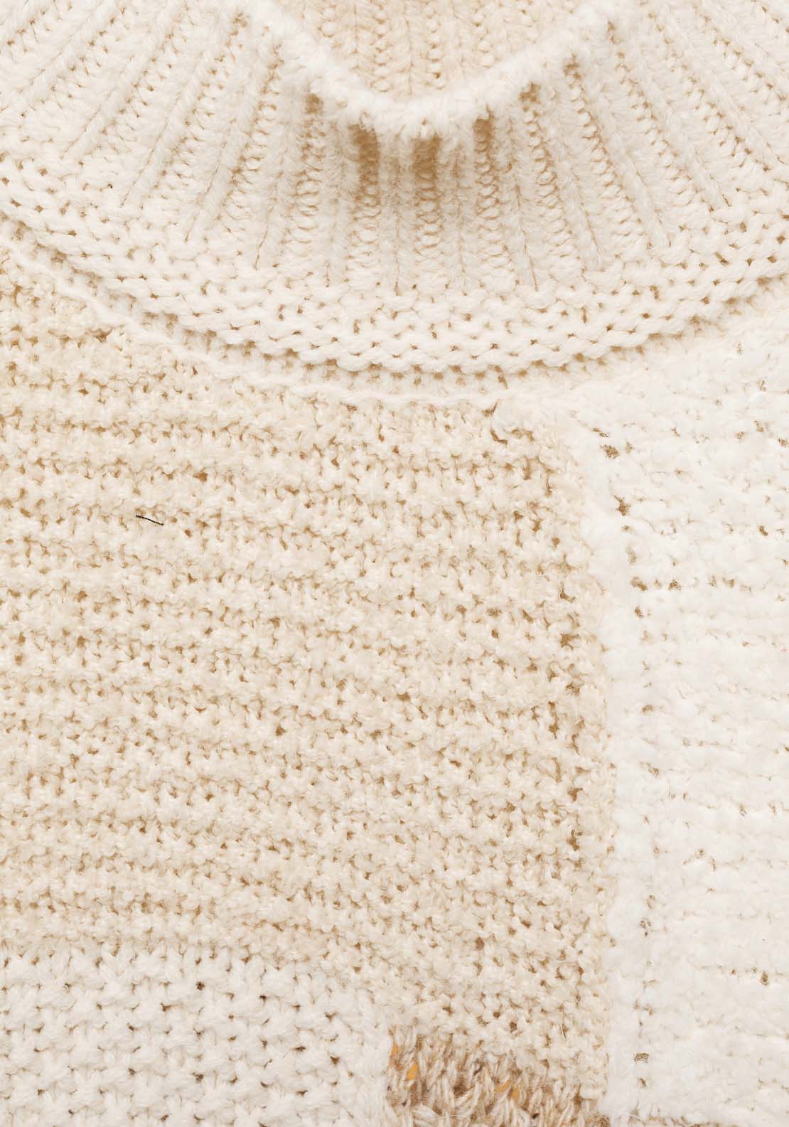 Mango Perkins-neck patchwork sweater - Light Beige 7 Shaws Department Stores