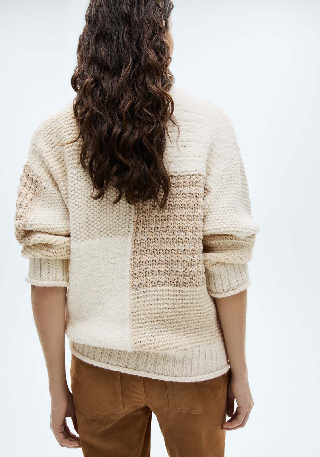 Mango Perkins-neck patchwork sweater - Light Beige 3 Shaws Department Stores