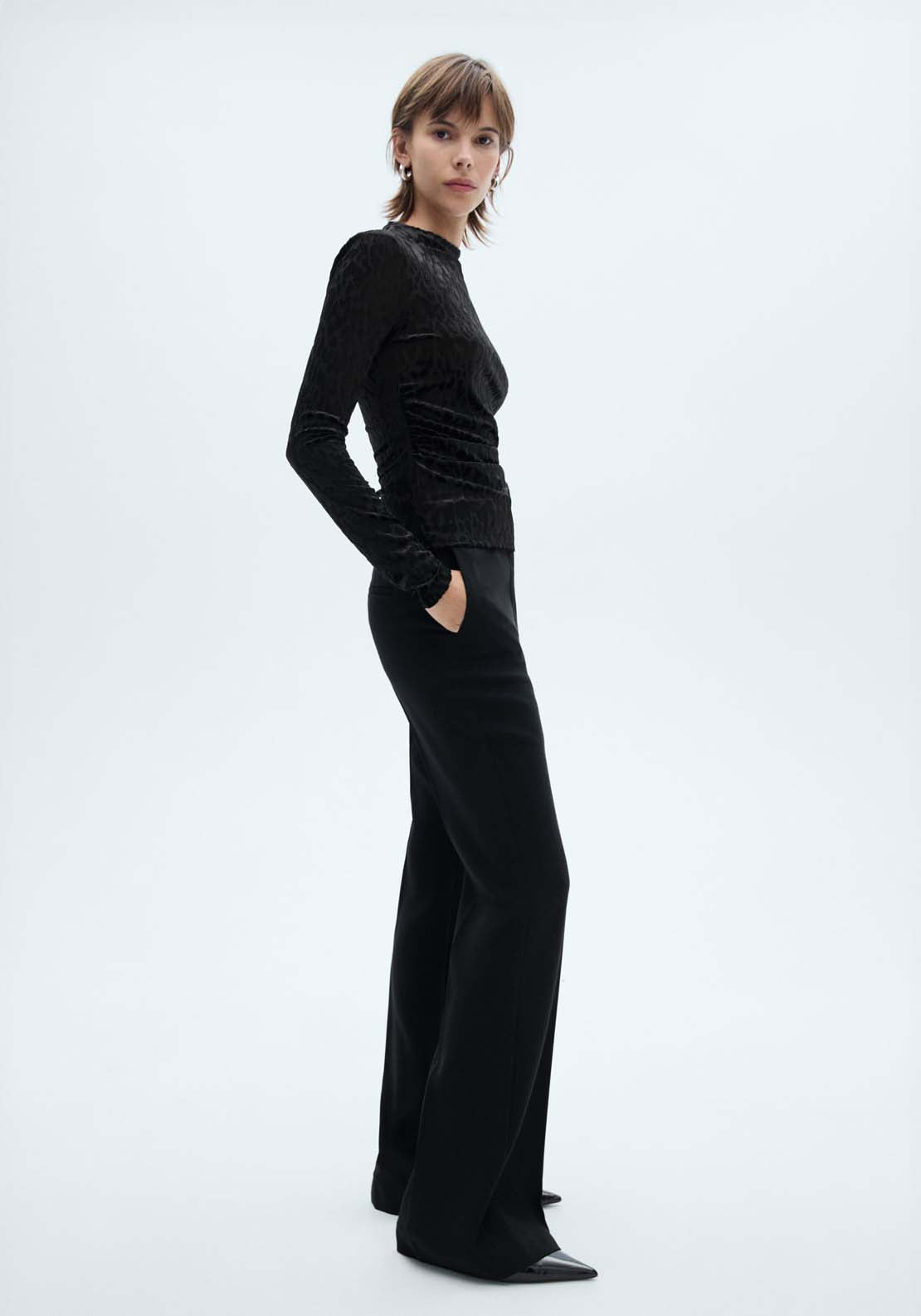 Mango Leopard long sleeve t-shirt - Black 4 Shaws Department Stores