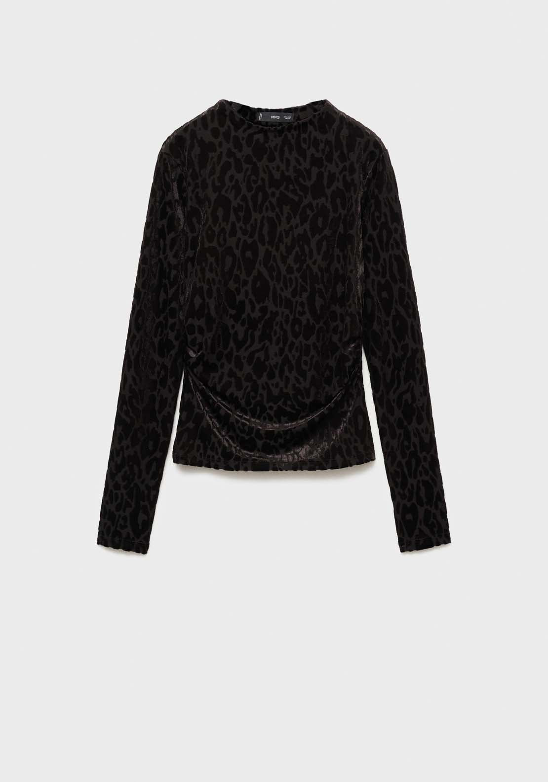 Mango Leopard long sleeve t-shirt - Black 7 Shaws Department Stores