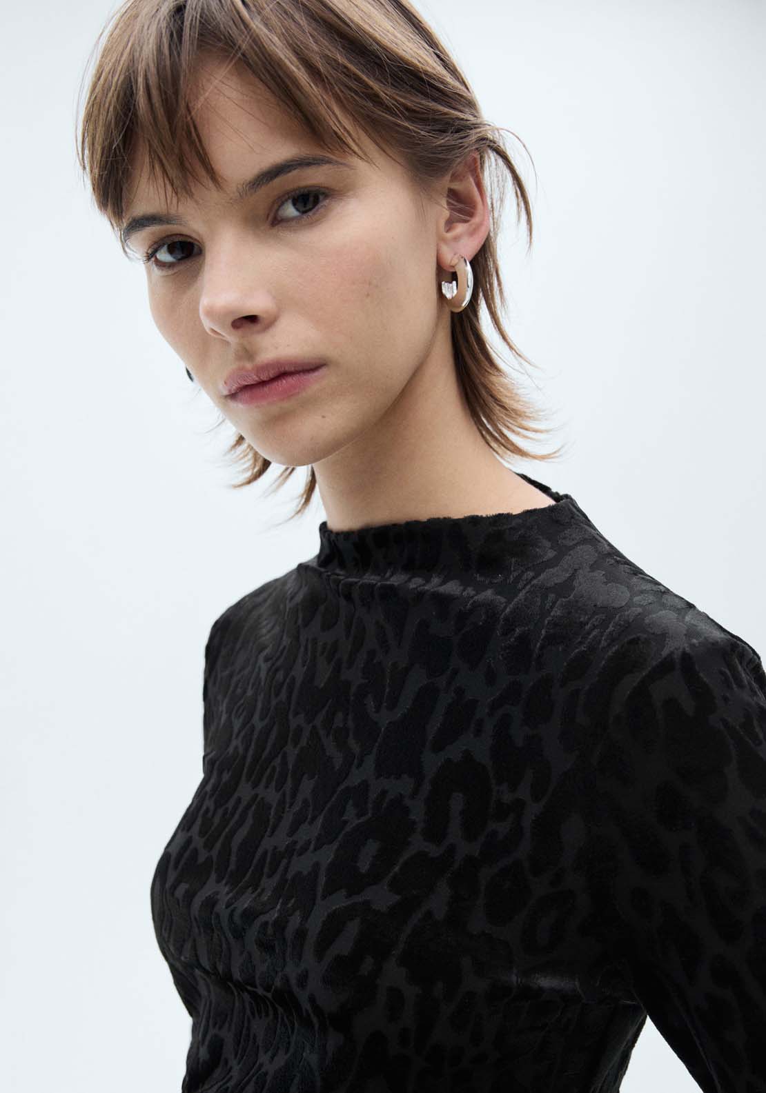 Mango Leopard long sleeve t-shirt - Black 2 Shaws Department Stores