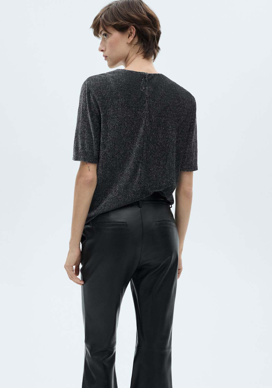 Mango Lurex short-sleeved t-shirt - Silver 2 Shaws Department Stores