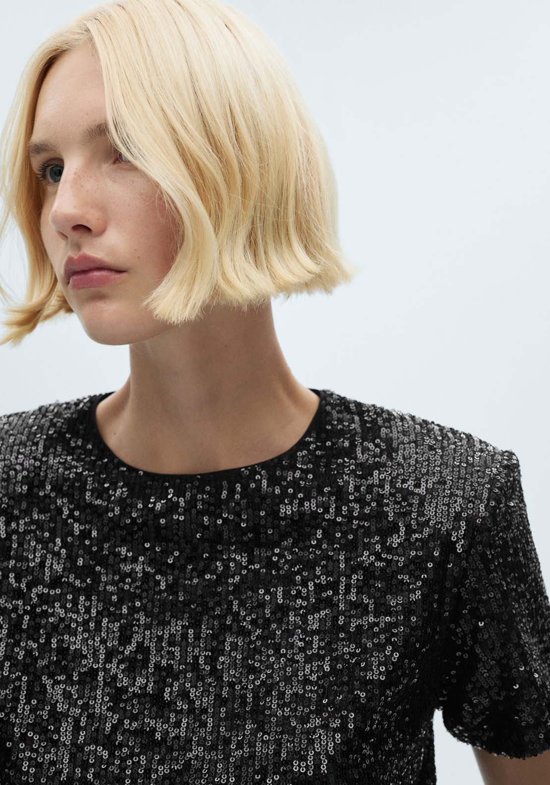 Mango Short-sleeved sequined t-shirt - Black 4 Shaws Department Stores