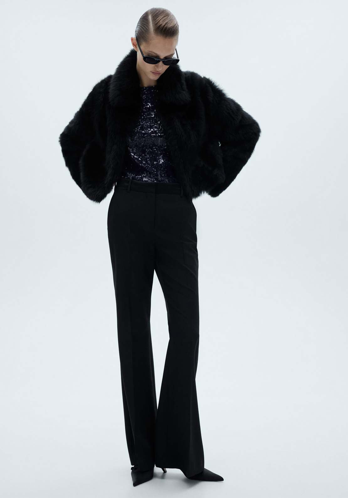 Mango Long-sleeved t-shirt with sequins - Navy 4 Shaws Department Stores